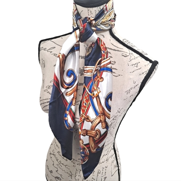 💖 2/$30 Satin oversized chain print blue boho paisley hair nautical Scarf NWT - Picture 9 of 13